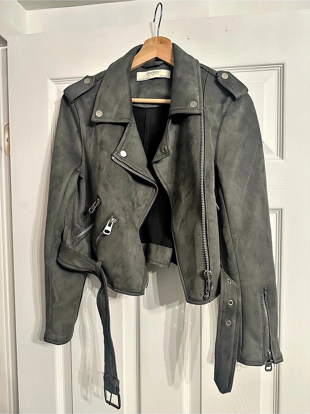 Zara Basic Faux Suede Moto Jacket Gray Size Medium